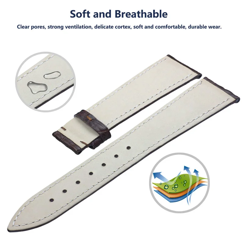 ZLIMSN Crocodile Leather Watch Band 22mm Luxury Circle Pattern Crocodile Strap for Men and Women 12-26mm Can be Customized Size