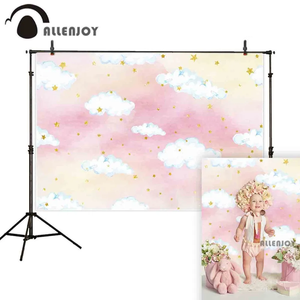 Allenjoy фоны для фотосъемки с розовым небом облака золотые звезды девушка акварель