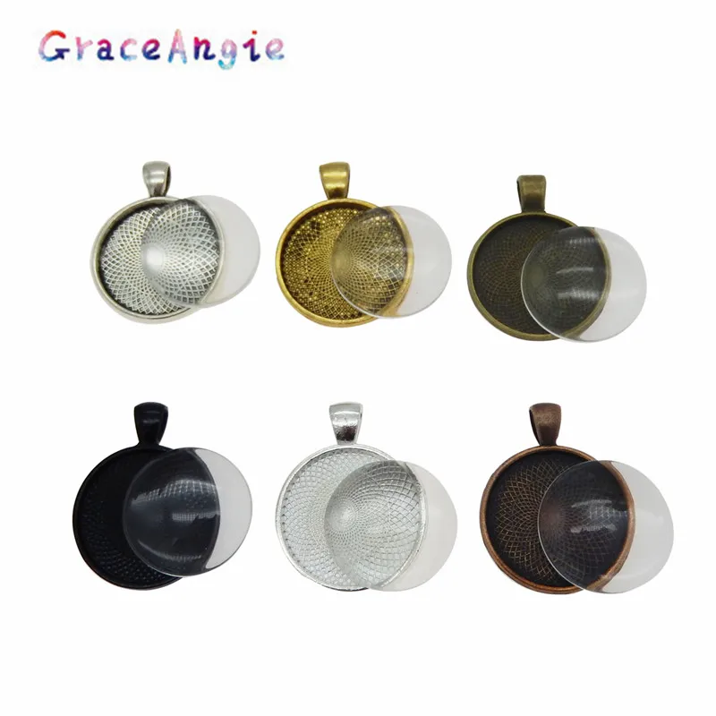 GraceAngie 6 шт./упак. смешанный круглый ободок для подвесок с стеклянной плиткой