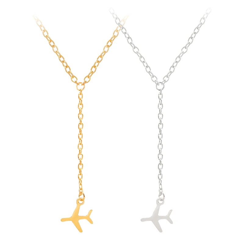Cute Pattern Small Aircraft Necklace For Women Fine Long Metal Chain Hanging Pendant Gifts Female Jewelry Decorations | Украшения и