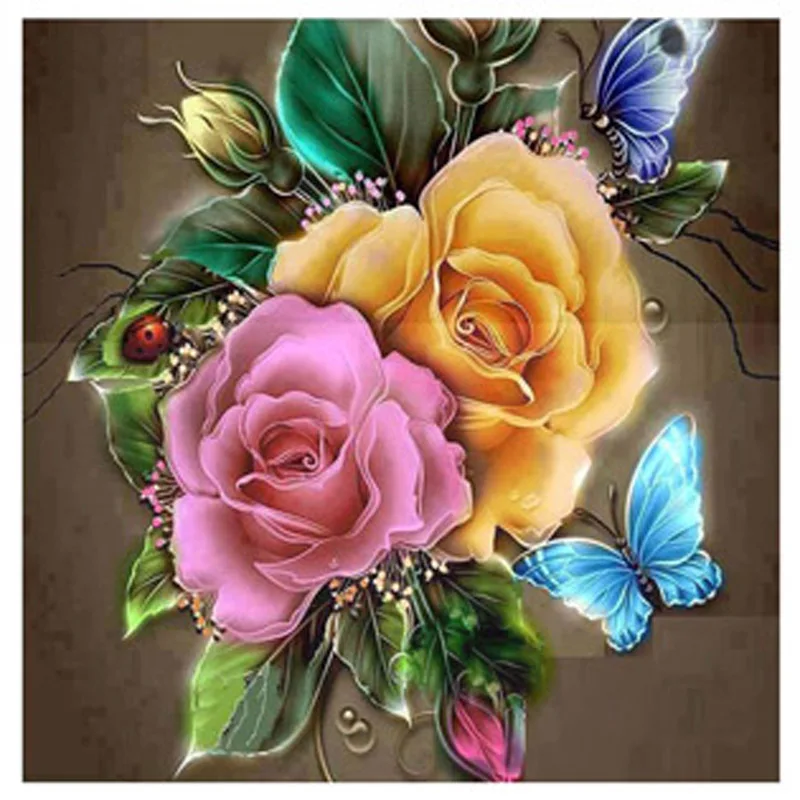 5D алмазная живопись сделай сам цветок вышивка крестиком роза и бабочка Алмазная
