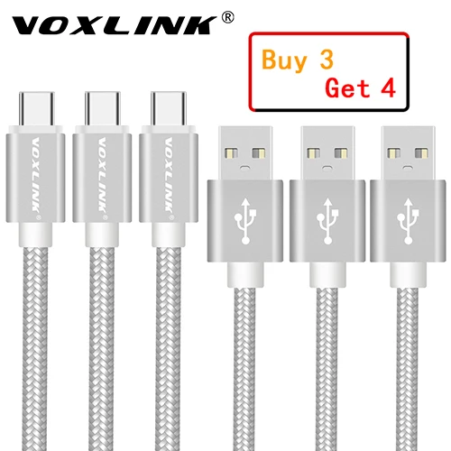 Silver VOXLINK 3 Pack нейлон плетеный кабель USB TypeC Быстрая зарядка кабель для samsung Galaxy для htc 10 MacBook Xiaomi Mi8 A1 зарядки шнур - Цвет: Silver
