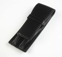black double pen case pouch leather fountain pen case roller pen case gift business office accessories pencil bag