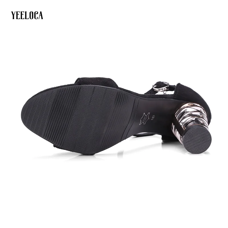 

YEELOCA women shoes 2019 buckle strap round heels fashion flock high heels women shoes summer casual leather ladies sandals