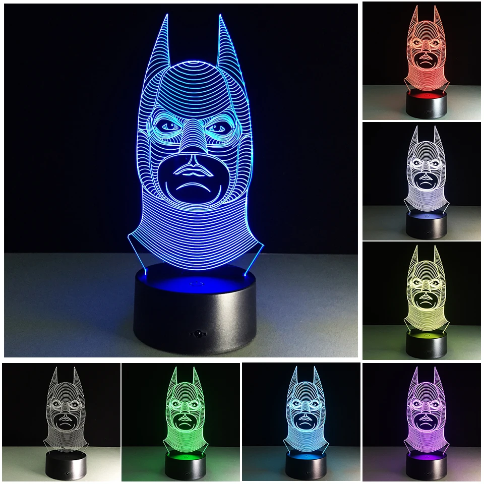 Chaohui Новая маска Marvel Hero Batman с логотипом 3D Светодиодная лампа визуальная крутая