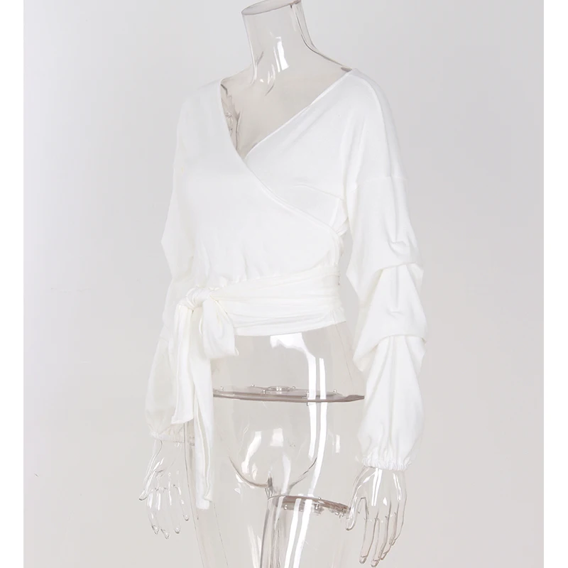 Для женщин модная одежда свитер укороченный Топ со шнурками пикантные глубоким