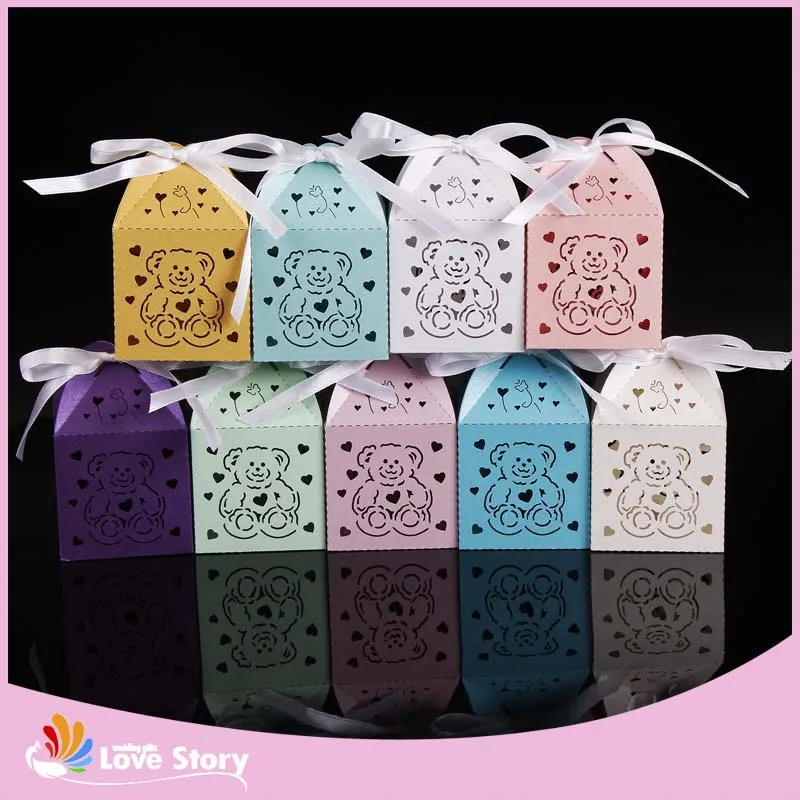 50 шт. лазерная резка коробочка с медведем для детской душа Подарочная коробка