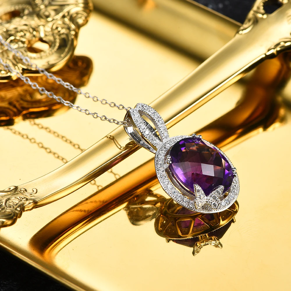 L & zuan 7.69ct натуральный аметист кулон для женщин 100% Твердое Серебро 925 пробы