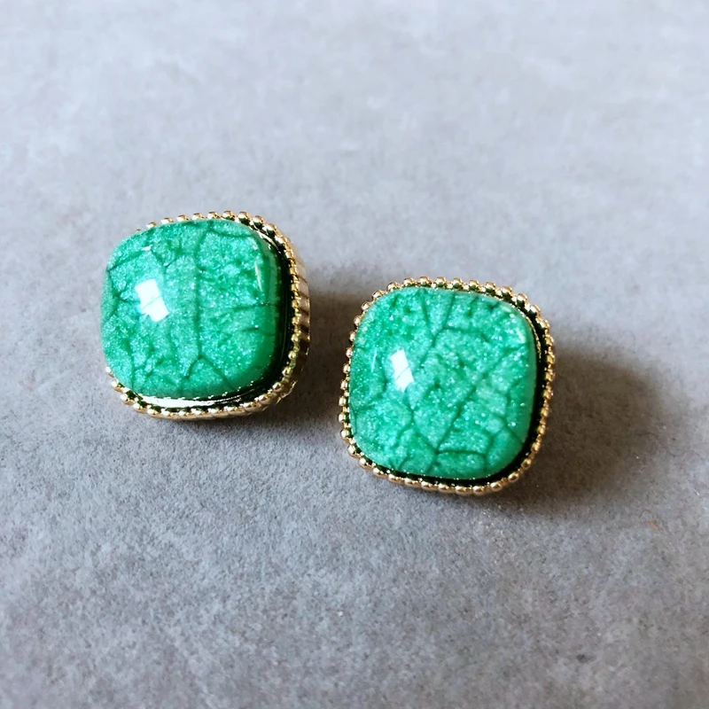 

Clip Earrings Square Green No Pierced Hole Gifts Marble Resin Alloy Jewelry
