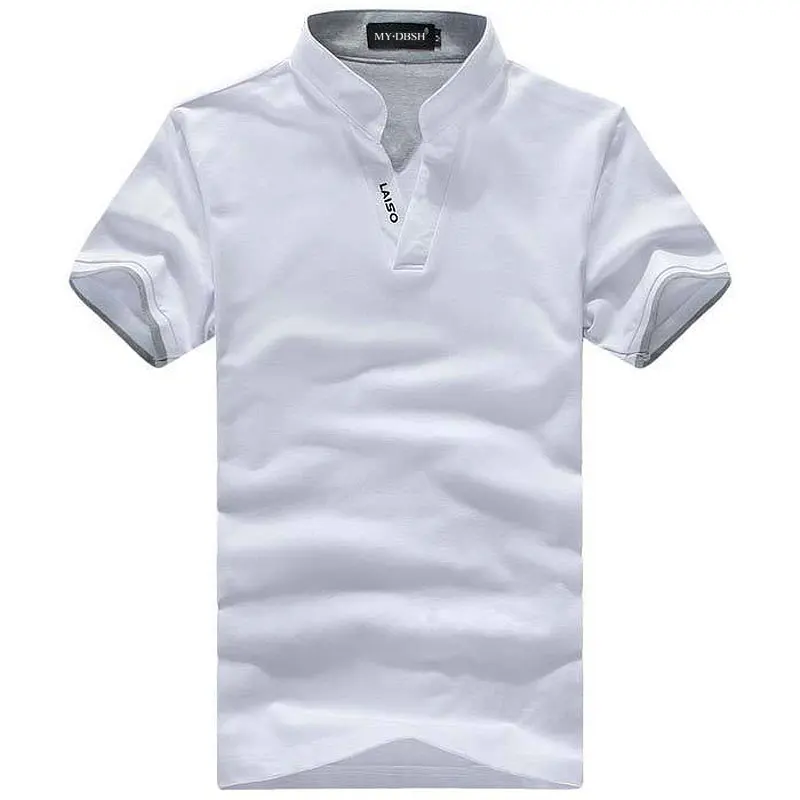 Short White Новая модная брендовая мужская рубашка поло, однотонная приталенная рубашка с v-образным вырезом и коротким рукавом, мужские хлопковые рубашки поло, повседневные рубашки размера плюс 4XL 5XL - Цвет: Short White