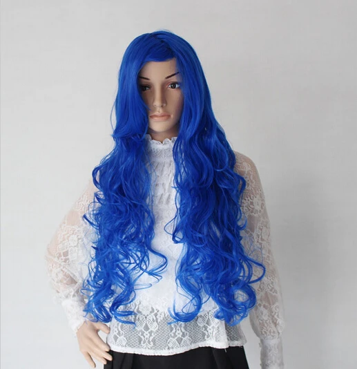 515 + Новый дамы девушка парик Длинные Волнистые синий Микс Косплей полный