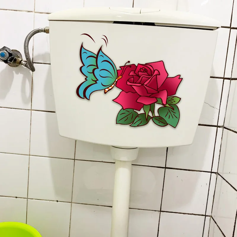 YOJA 22.4X19CM Cartoon Rose Butterfly Girl Bedroom Wall Sticker Lovely Animal WC Toilet Decal T1-2121 | Дом и сад
