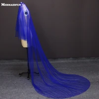 real image 3 meters royal blue long wedding veil without comb new colorful veil