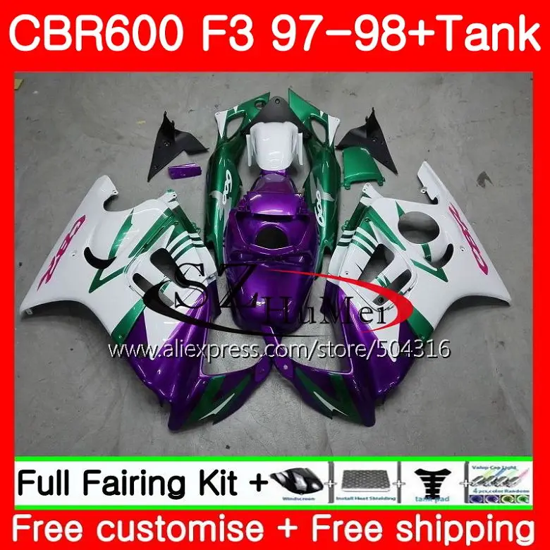 

Body For HONDA CBR600F3 CBR600RR F3 CBR 600F3 FS 47SH7 CBR600 F3 97 98 Purple white CBR600FS CBR 600 F3 1997 1998 Fairings kit