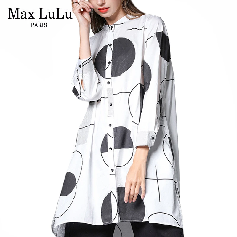 Женская длинная рубашка в горошек Max LuLu Повседневная Уличная одежда Корейском