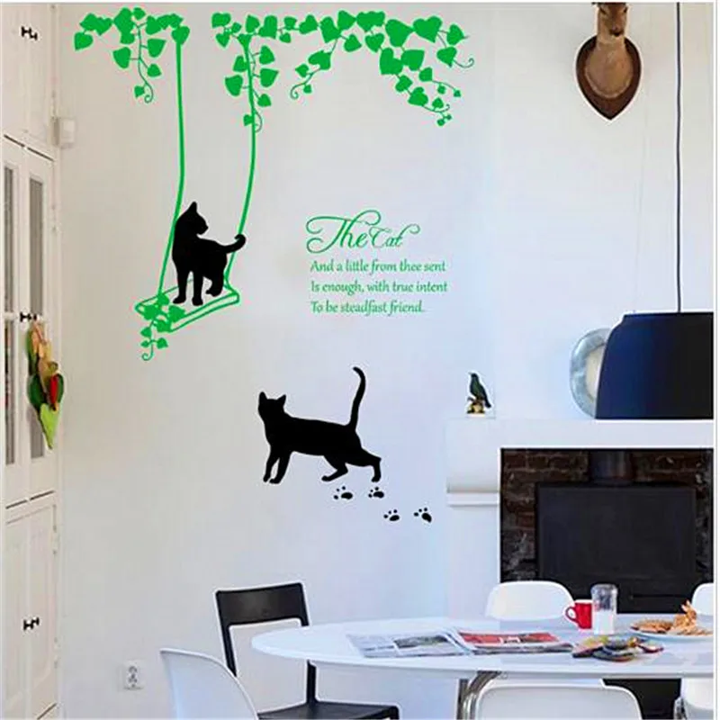 Green Garden and Black Cats Room Bedroom Decoration Removable PVC Wall Sticker | Дом и сад