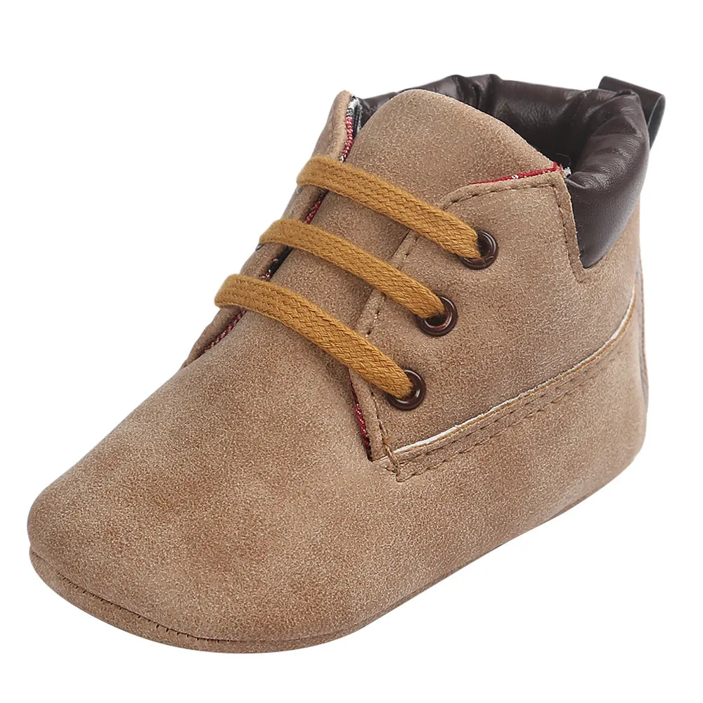 Фирменная Новинка для новорожденных, для маленьких мальчиков и девочек мягкая подошва кроватки обувь, теплые сапоги анти-скольжение кроссовки из дышащей искусственной кожи однотонные, для тех, кто только начинает ходить, N04