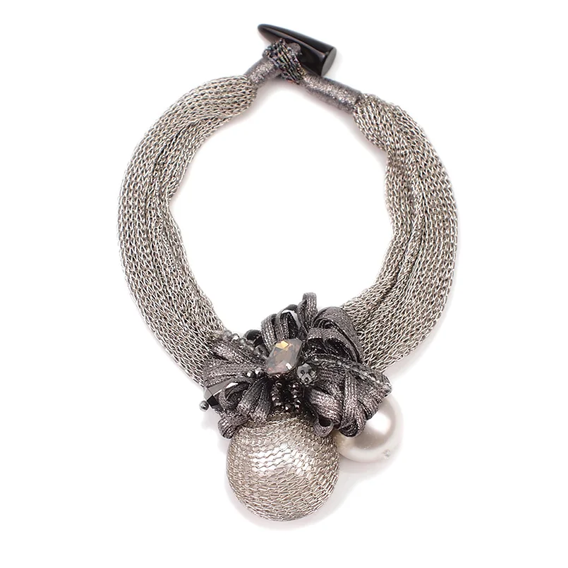 Grey Necklaces MANILAI большой искусственный жемчуг кулоны ожерелья для женщин хрустальные бусины шар Цветок себе ожерелье ювелирные изделия ручной работы чокер - Окраска металла: Grey Necklaces