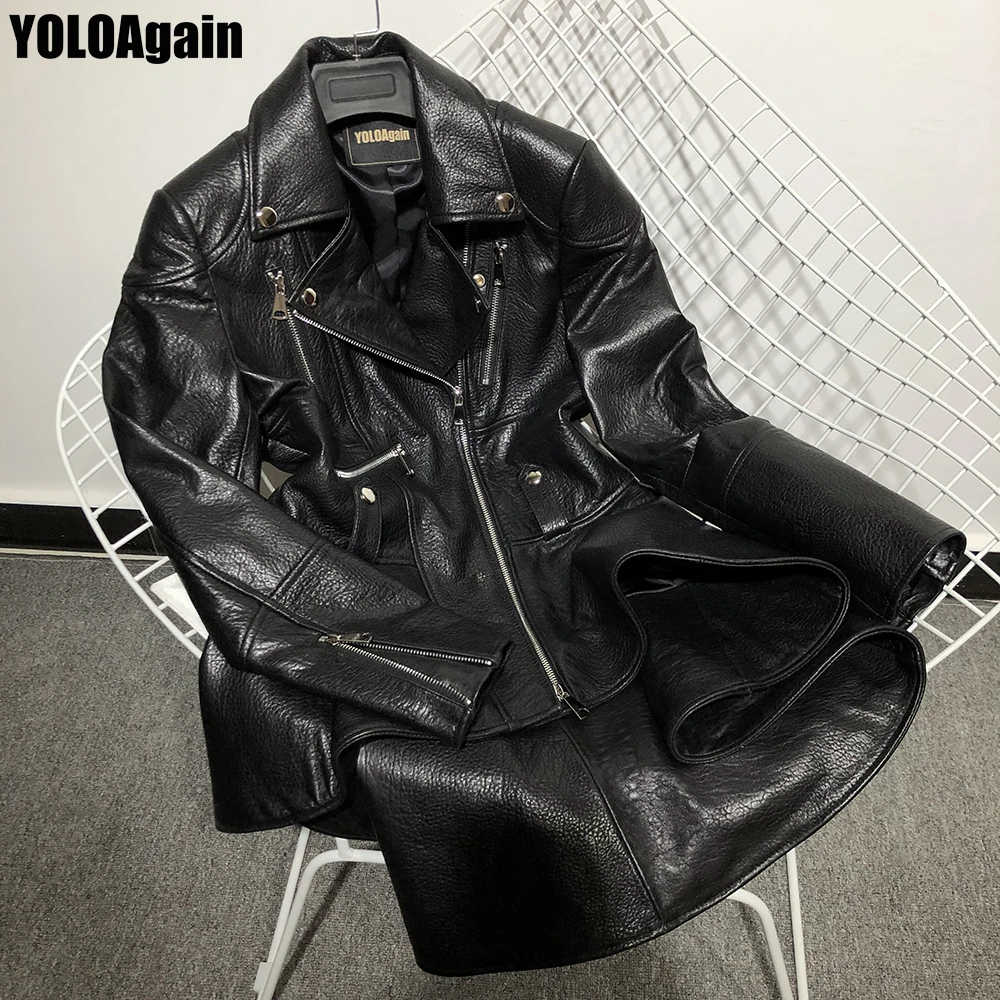 YOLOAgain women genuine leather jacket ladies asymmetrial long real | Женская одежда