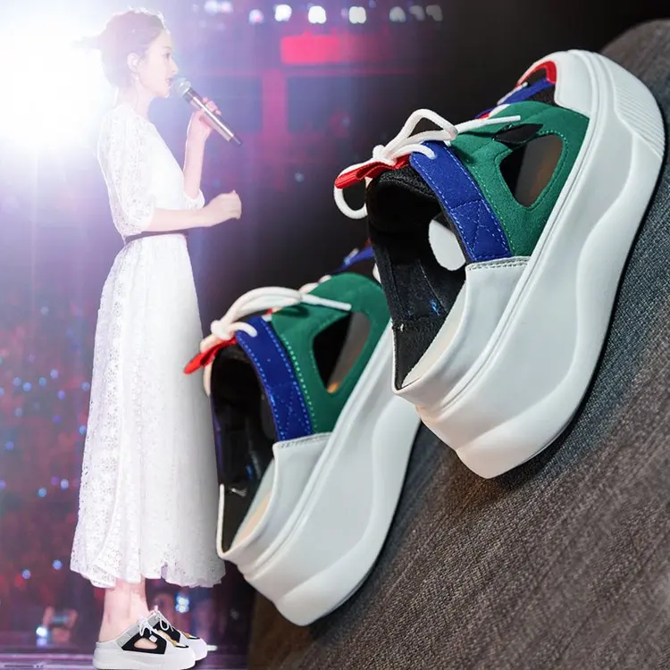 

6CM Women Casual Shoes Flat Platform wedge shoes height increasing hollow hole breathable sneakers slippers Summer Shoes Sandal