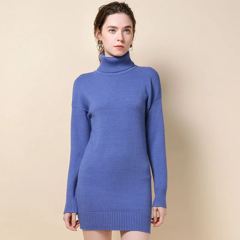 

2019New Fashion women sweater dress High lapel turtleneck women jumpers cashmere sweater women long sweater women winter clothes