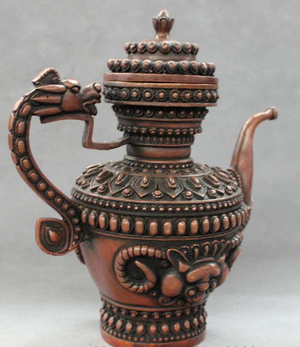 SCY 10 &quotЭлегантная Китайская красная бронза буддизм голова дракона статуя льва