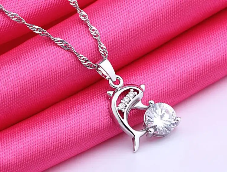 Without Chain !! Jumping Dolphins Silver Plated Rhinestone Pendant Necklace Love Souvenir Gift Accessories NL-0551-SV | Украшения и