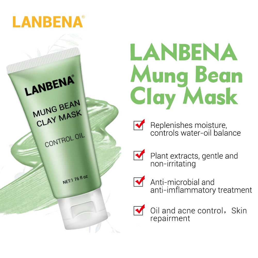 LANBENA Skin Care Mung Bean Clay Face Mask Reduce Acne Marks Nourishing Deep Cleaning Oil Controlling Clean Pores Remove Grease | Красота и