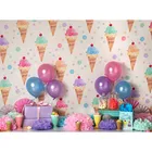 Виниловый фон для фотосъемки с изображением мороженого, подарков, леденцов, пирожных, воздушных шаров для фотосъемки новорожденных, дня рождения, фотостудия