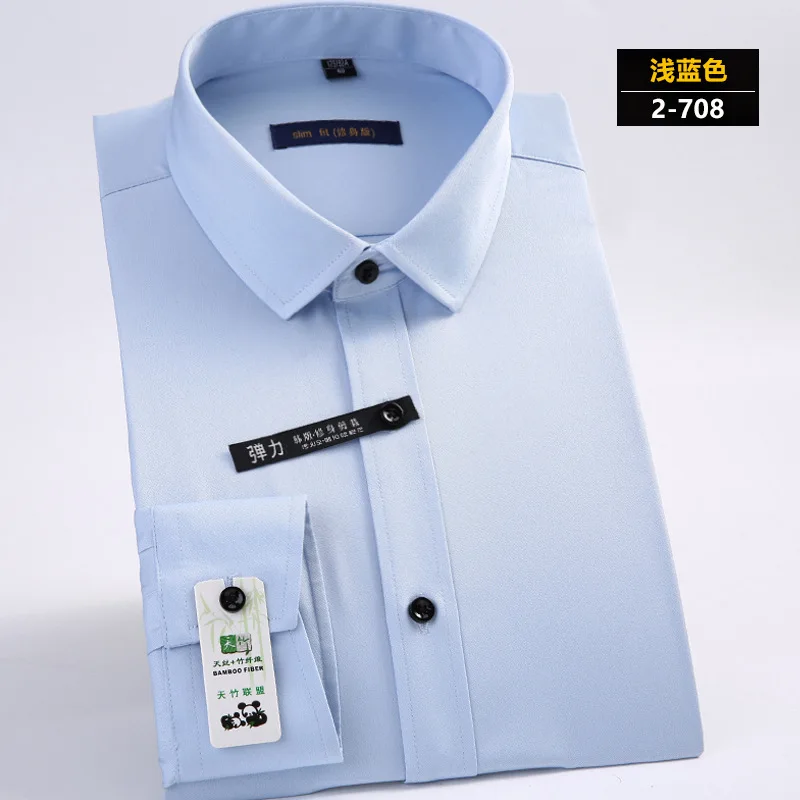 Новинка весны 2019 однотонная мужская приталенная рубашка с длинными рукавами