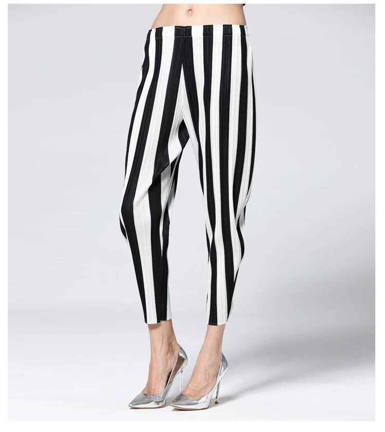 

Женские брюки Miyake, повседневные плиссированные брюки в полоску с эластичной талией в стиле ретро