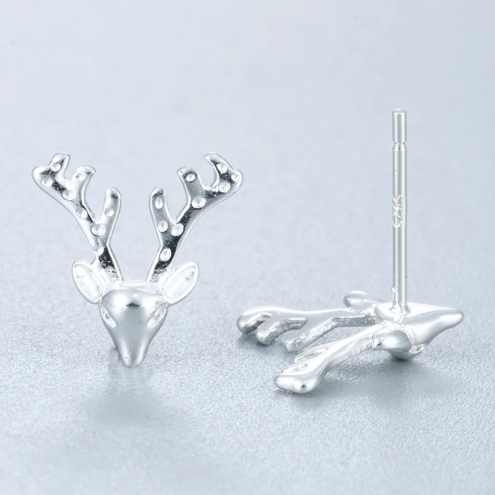 CHENGXUN 1 Pair Detailed Deer Horn Antler Animal silver color Stud Earrings Chrismas Best | Украшения и аксессуары