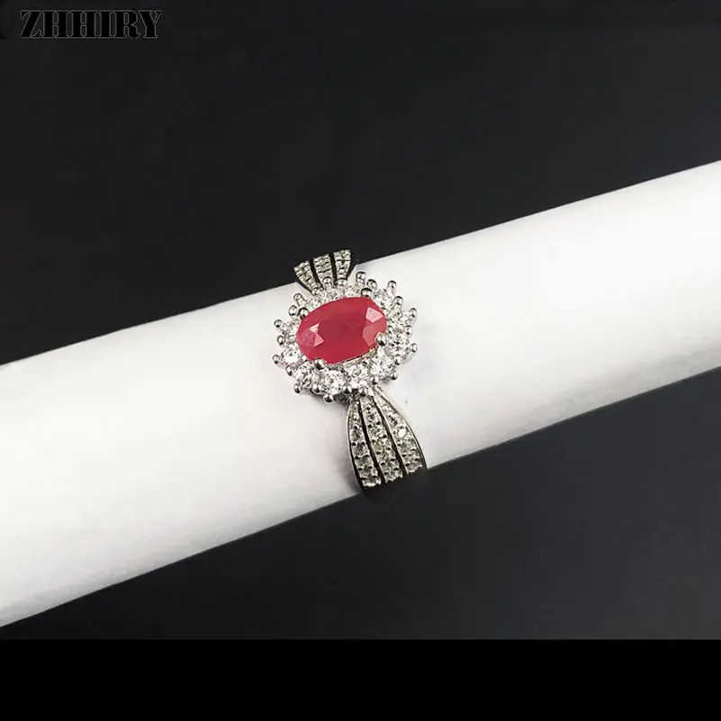 ZHHIRY Настоящее натуральное рубиновое кольцо из натуральной 925 пробы, серебряные драгоценные красные кольца с драгоценными камнями для женщин, хорошее ювелирное изделие, благородное Королевское