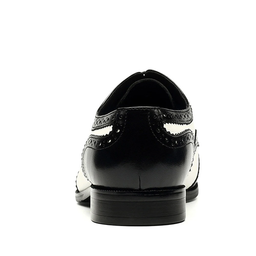 Мужские туфли броги Sipriks черные/белые кожаные с перфоратором|shoes designer men|shoes elegantshoes