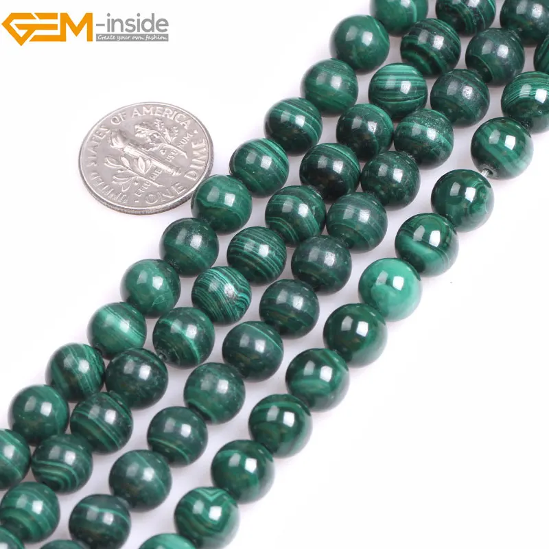 Gem-inside Grade A Natural Round Green Smooth Malachite Spacer Beads For Jewelry Making Strand 15&quot DIY Jewellery | Украшения и