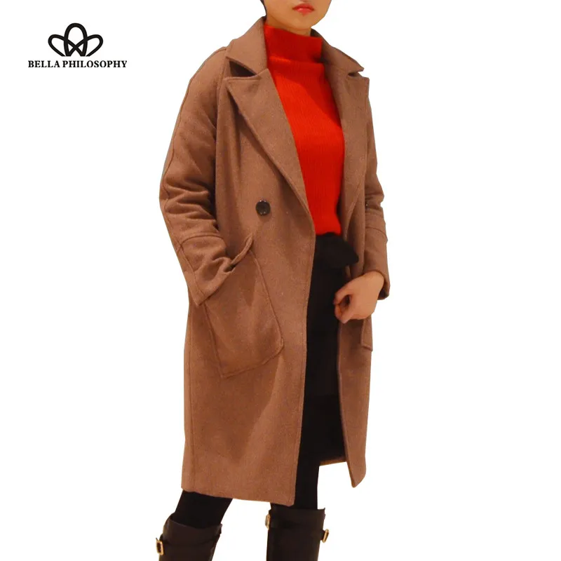 

Bella Philosophy 2018 winter new large size padded inside thick 70 wool coat winered khaki warm autumn long jacket coat