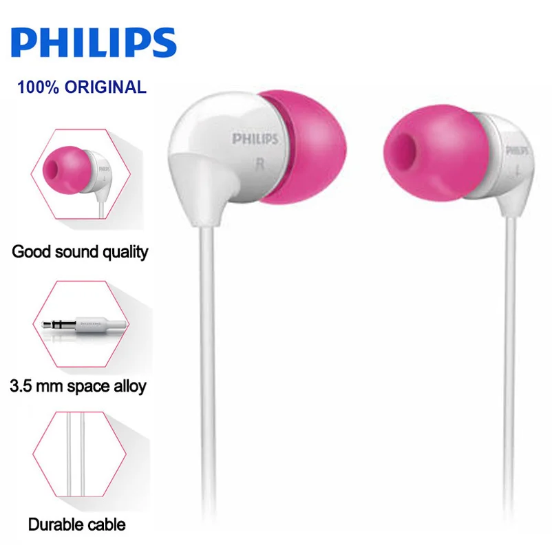 Оригинальные наушники-вкладыши Philips SHE3501 с плоской головкой проводным микрофоном