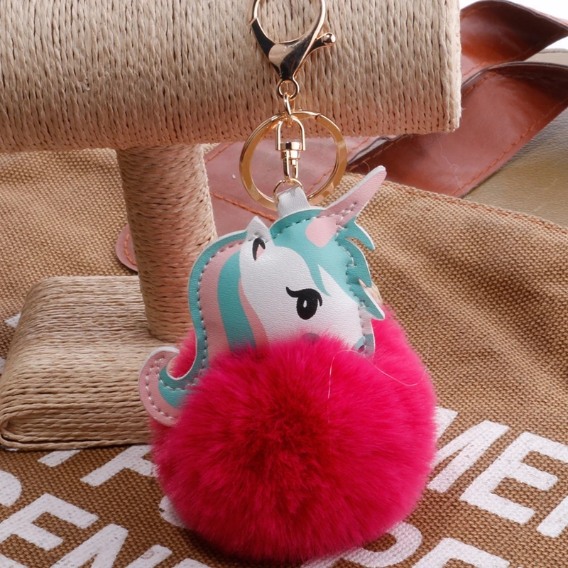 Kawaii единорог плюшевые животные пушистый мех Pom мультфильм аниме Единорог игрушка чучела плюшевые животные брелок с подвеской для сумки Рождественский подарок