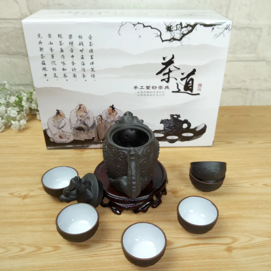 Чайный набор кунг фу китайский керамический чайник 210 мл 1 Dragon Gongfu + из 6 чашек