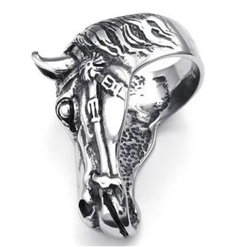 Мужское кольцо из нержавеющей стали большая лошадь черное серебро | Украшения и