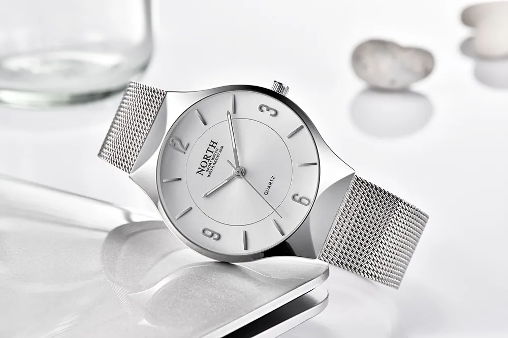 Simple Style Men Casual Watch Silver Stainless Steel Waterproof Male Quartz Wristwatch Fashion Slim Business Man's Dress Clock | Наручные