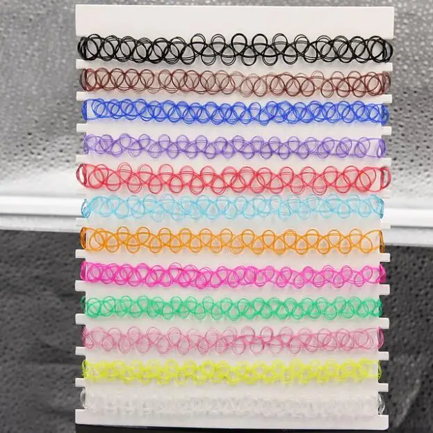 Mix 12 colors Pcs/pack Tattoo rainbow chokers Necklace Vintage Stretch Quarz Elastic Henna Gothic Punk Women jewelry | Украшения и