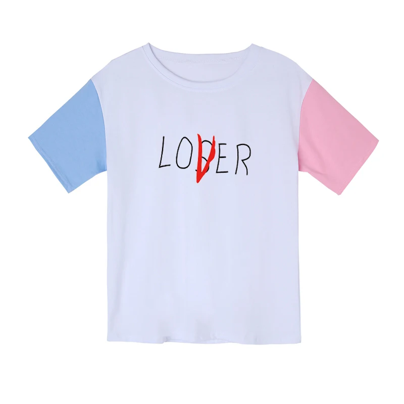 Новый летний Harajuku Kpop футболка хлопок Для женщин Лоскутная смешно любовник и Loser