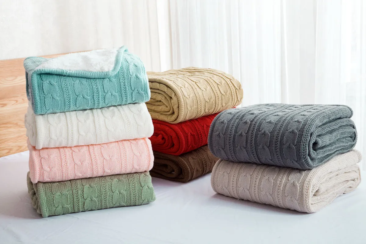 

Pure Color 100%Cotton High Quality Sheep Velvet Blankets Winter Warmth Knitted Wool Blanket Sofa/Bed Cover Quilt Knitted Blanket