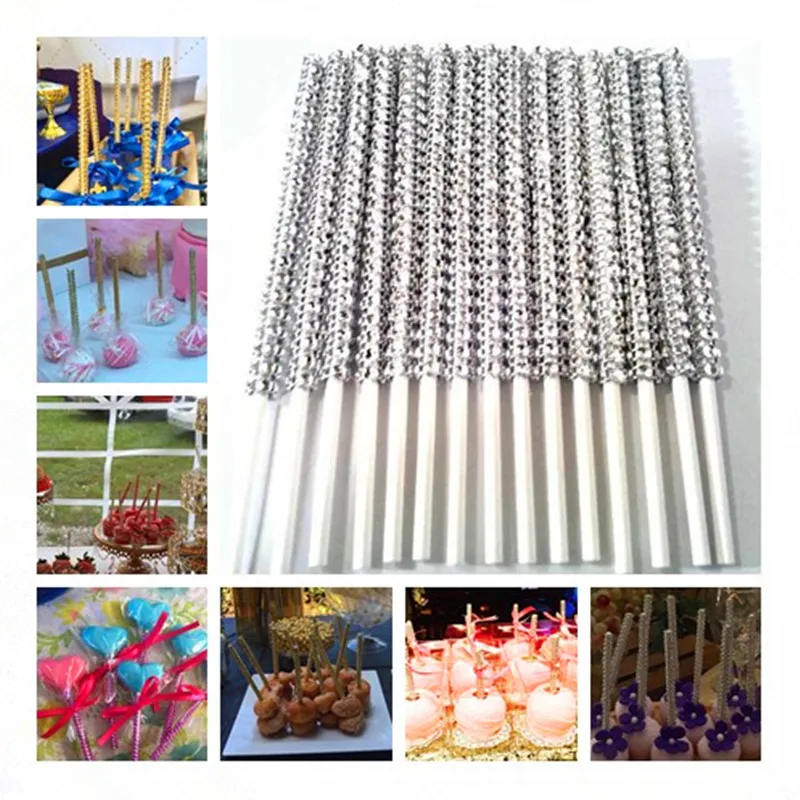 

24pcs/48pcs Bling Candy Apple Sticks Silver Rhinestone Candy Apple Sticks