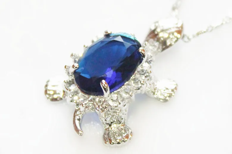 Оптовая Продажа Новый дизайн 10*14 мм Синий Циркон Посеребренная черепаха кулон