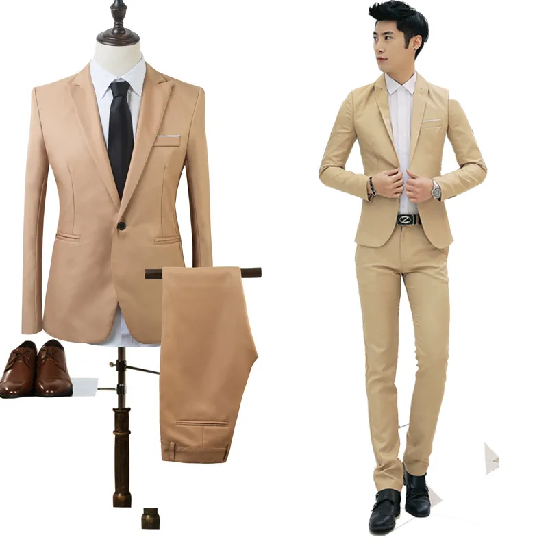 (Jacket+Pant) Men Blazer Suits High Quality Cotton Slim Fit Suit Terno Masculino Blazers Male Jacket | Мужская одежда