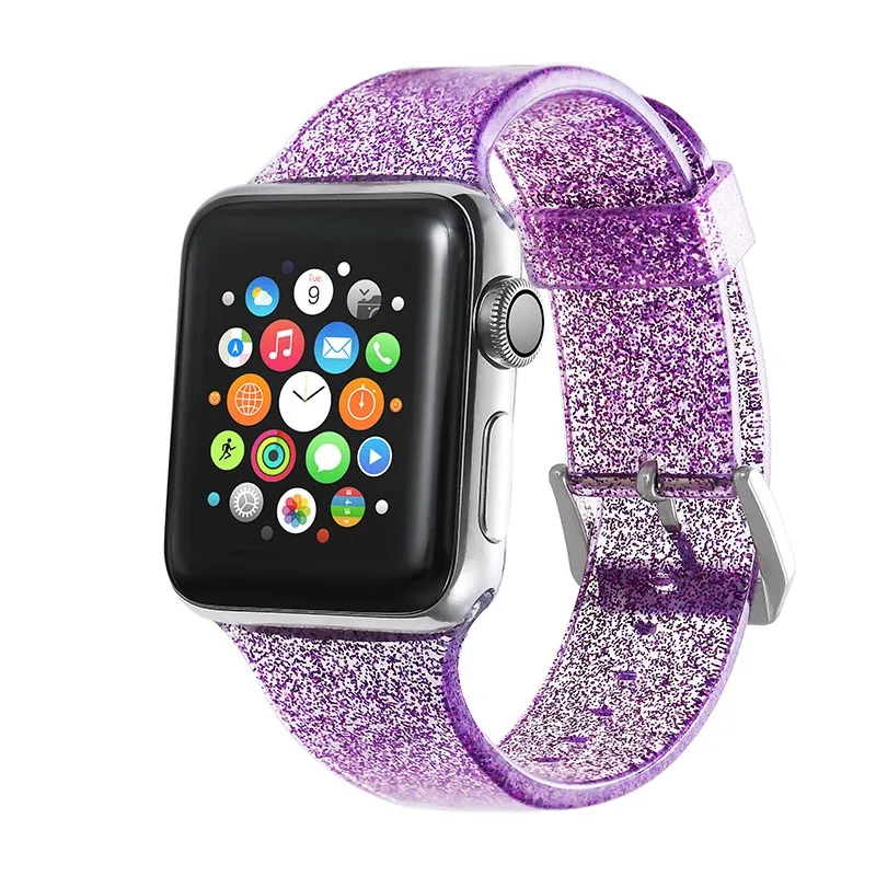 Фиолетовый Lawatch TA силиконовый ремешок для Apple Watch 40 мм 44 мм iWatch ремешок водонепроницаемый прозрачный, блестящий женский браслет для серии 4 3 2 1 - Цвет ремешка: Фиолетовый