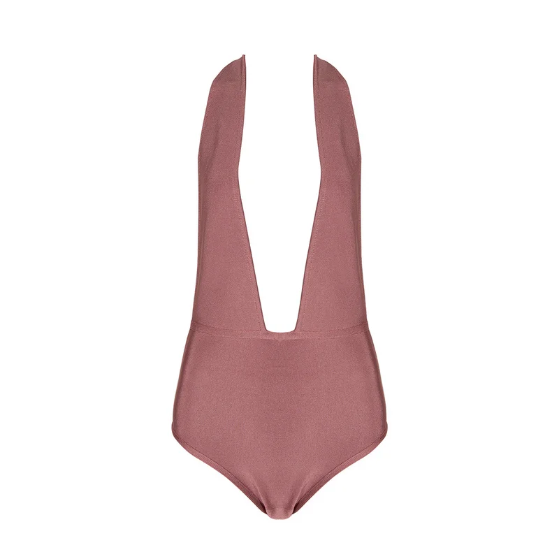 

sexy black halter deep v neck backless 2020 newest arrival bodycon rayon bandage bodysuits