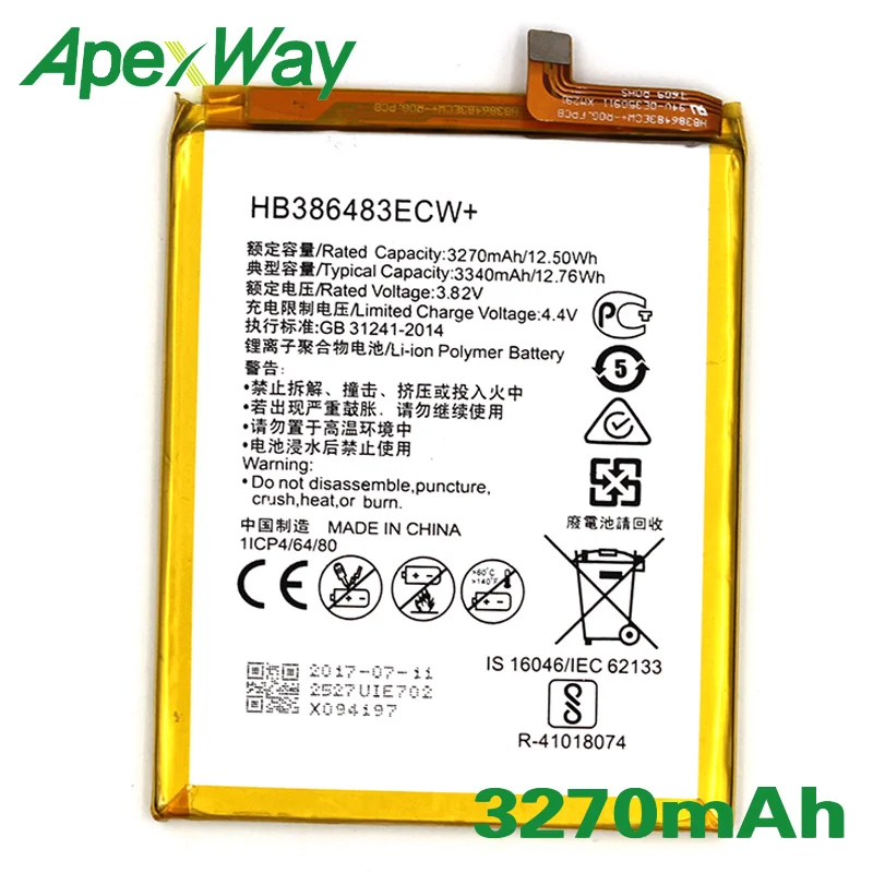 

ApexWay 2 шт./лот HB386483ECW 3270 мАч аккумулятор для телефона Huawei Honor 6X / G9 plus / Maimang 5 / GR5